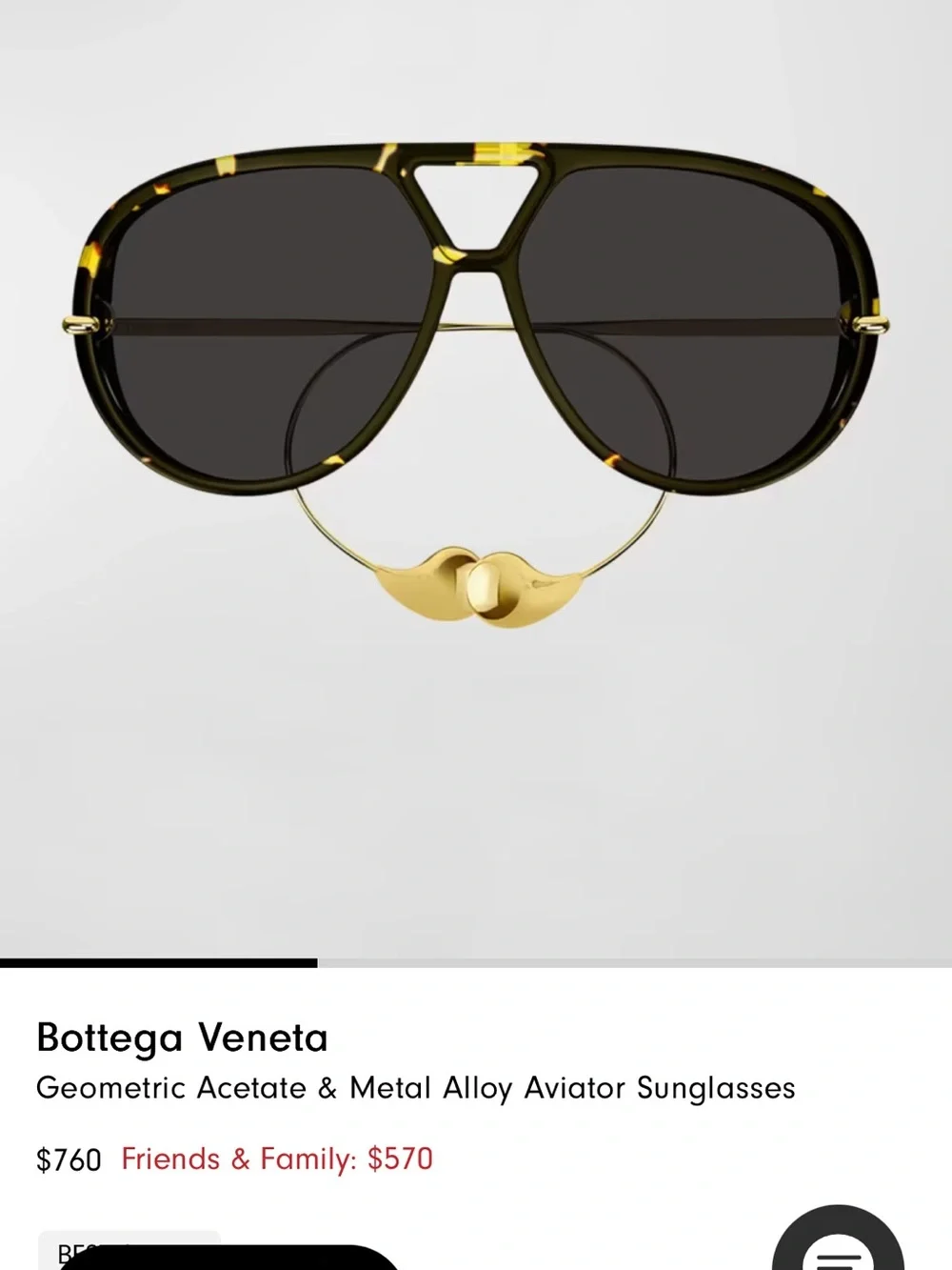 Bottega Veneta embellished Tortoiseshell Aviator Sunglasses